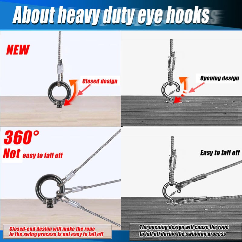 OHIYO 5 Inch Heavy Duty Eye Hooks M10 Eyelet Screw Load Capacity 600LBS Heavy Duty Screw in Eye Hooks for Hammock Stand  Swing Chair  Yoga  Heavy Indoor & Outdoor Uses (Black) - Image 4